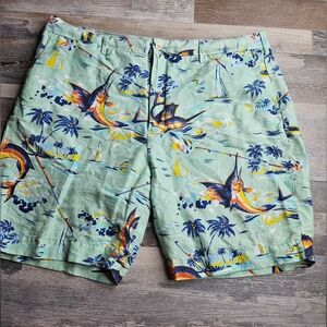 Polo Ralph Lauren Linen Blend Men's Shorts Waist 40 Classic Fit Tropical Fish